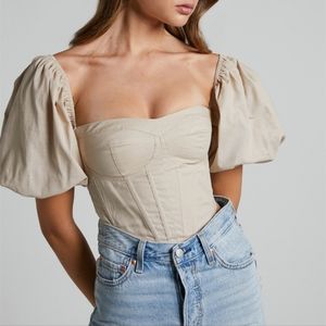 ESTELLA TOP - PUFF SLEEVE CORSET BUSTIER TOP IN SAND